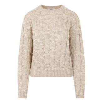 Brunello Cucinelli Beige Sequin Jumper with Lurex Thread - female - Brunello Cucinelli - Round-neck Knitwear - Beige - S - Knitwear