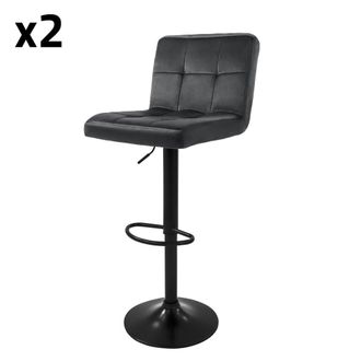 ML Design Lote de 2 taburetes de bar de terciopelo, grises