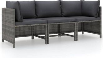 vidaXL Sof&aacute; De Jard&iacute;n De 3 Plazas Con Cojines Rat&aacute;n Sint&eacute;tico Gris Vidaxl