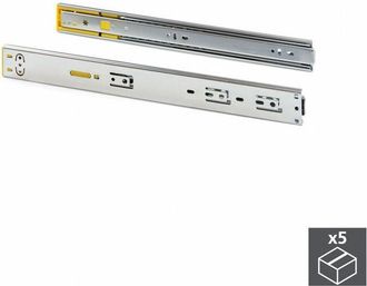 Emuca Emuca - Lote De 5 Juegos De Gu&iacute;as Para Cajones, De Bolas, Altura 45mm, Profundidad 600mm, Extracci&oacute;n Total, Con Push, Cierre Suave, Cincado