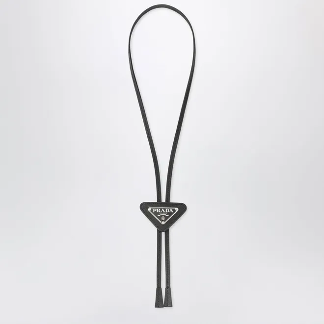 Black Saffiano Bolo Tie with logo