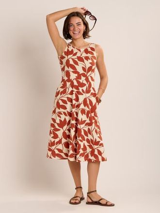 Brakeburn Adla Trailing Leaf Print Midi Dress in Brown at Nordstrom, Size 12
