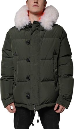 Dsquared2 Green Hooded Long Sleeves Fur Shearling Mens Jacket