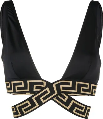 Versace Greca Border triangle bikini top - women - Elastane/Elastane/Polyamide/Polyamide - 5 - Black