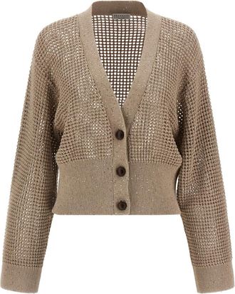 Brunello Cucinelli Beige Sequin Mesh Cadrigan