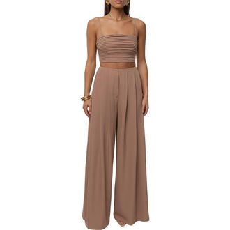 JLUXLABEL Serenade Crop Top & Wide Leg Pants in Beige at Nordstrom, Size Large