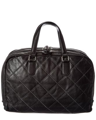 Chanel Black Calfskin Leather Stitched Bowling Bag (Authentic Pre-Loved)