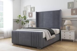 Comfort Beds Elise Plush Bed Frame - 50 Upholstered Wingback Headboard in Dark Grey | Size: Small Double