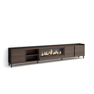 Skraut Home Mueble tv efecto madera roble negro 315x35x61cm chimenea efecto fuego
