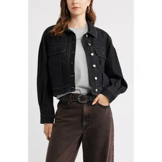 Treasure & Bond Pintucked Denim Jacket in Washed Black at Nordstrom, Size Xx-Large