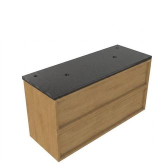 Saniclass Holz Frame Badkamermeubelset - 120x45x63cm - Noche basalten wastafelblad gepolijst (zwart) - 2 kraangaten - 2 lades - mat eiken natural (hout)