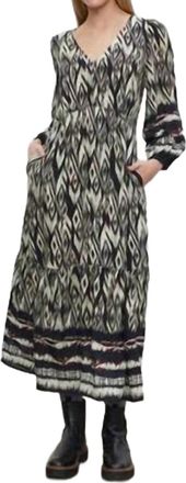 Velvet Ikat Catherine Dress In Black/ecru