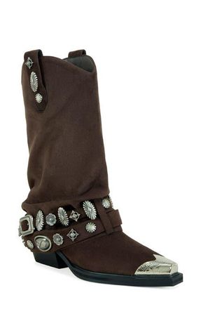 Azalea Wang Ashraf Studded Western Boot in Chocolate at Nordstrom, Size 6.5