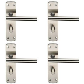 Loops 4x Mitred T Bar Lever on Bathroom Backplate Handle Thumbturn Lock Satin Steel in Metallics