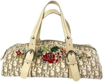 Dior Pre-owned Diorissimo Embroidered Bowler Bag - Dames - Vintage Handtas - Beige - ONE Size - Leer - Vintage