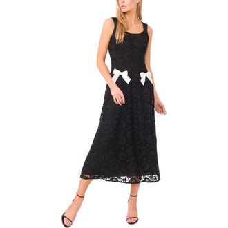CeCe by Cynthia Steffe Bow Detail Floral Lace Midi Dress in Rich Black/Ivory at Nordstrom, Size 10