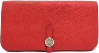 Herm&egrave;s Red Color Vermilion Togo Leather Long Wallet (Bi-Fold) (Pre-Owned)