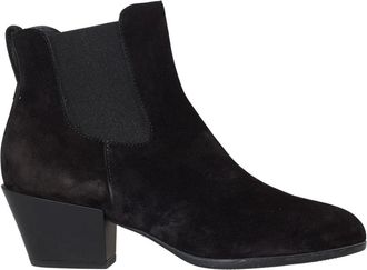 Hogan Zwarte Su&egrave;de Enkellaarsjes - Dames - Cowboylaarzen - Zwart - 35 EU - Su&egrave;de - Schoenen