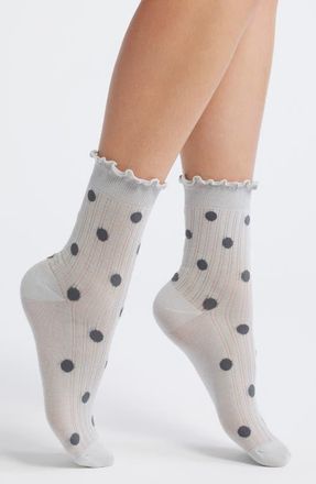 Casa Clara Love Claire Polka Dot Lettuce Edge Ankle Socks in Grey at Nordstrom
