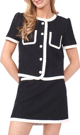 CeCe by Cynthia Steffe Short Sleeve Boucl&eacute; Crop Jacket in Rich Black at Nordstrom, Size 14