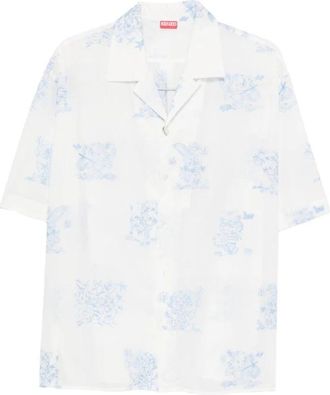 Kenzo Cartoon Hawaiiaans Korte Mouw Shirt - Heren - Korte mouwen Overhemden - Wit - S - Nylon - Overhemden