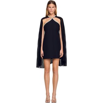 Sandro Short cape dress with rhinestones in Black at Nordstrom, Size 40 Eu
