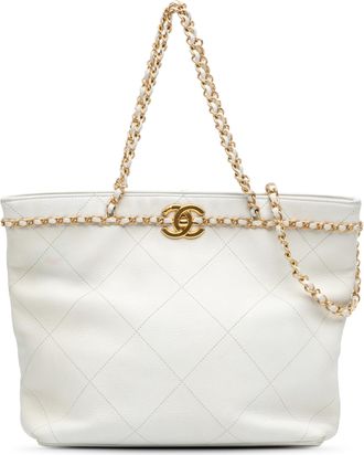 Chanel Pre-owned Womens Gst Grand Shopping Tote - White Leather - One Size