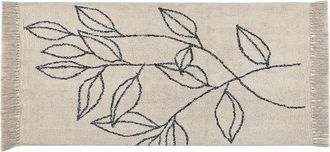 Beliani Alfombra De Algod&oacute;n Beige Claro Negro 80 X 150 Cm Patr&oacute;n Floral Flecos Sazli