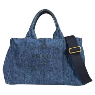 Prada Pre-owned Tote Bags, female, Blue, Size: ONE SIZE Pre-owned Vintage Denim Shoulder Bag