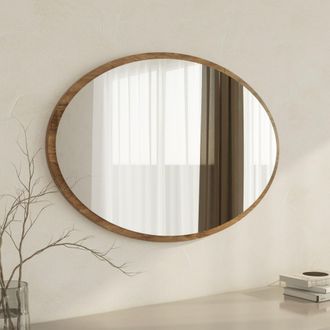 Dmora Espejo Trens, Forma Ovalada, Tipo De Pared, Estructura Transparente, 60x90h Cm Marr&oacute;n Nogal