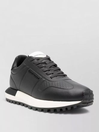 Emporio Armani leather sneakers round toe textured panels rubber sole