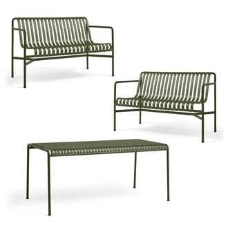 HAY Palissade Tisch + 2x Dining Bench, olive