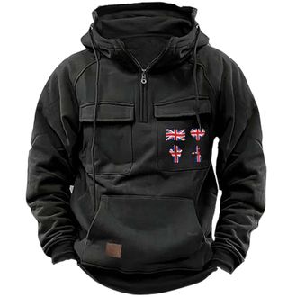 Generic Tactical Work Hoodies For Men Uk Hooded Sweatshirt For Men British Flag Graphic Sweatshirts Drawstring Hoody With Multi Pockets Pullover Combat Cargo 