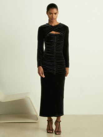 Reiss Womens Black Ruched Twist-Front Midi Dress, Size: 4