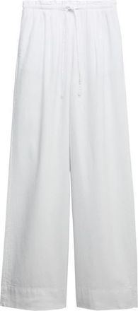 M&S Collection Linen Blend Wide Leg Drawstring Pants in White at Nordstrom, Size 10