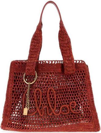 Chlo&eacute; Red Raffia East-West Summer Banana Shopping Bag Gingerred