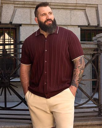 Jacamo Button Through Texture Knitted Polo