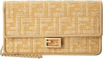 Fendi Fendi Baguette Ff Jacquard Raffia & Leather Wallet On Chain