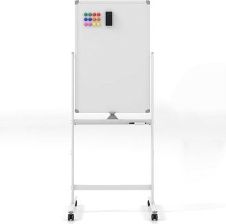 Costway Costway - Pizarra M&oacute;vil Magn&eacute;tica En Seco 120 X 90 Cm, Doble Cara, Con Soporte Sobre Ruedas Bloqueables, Giro De 360 &deg;, Altura Ajustable, Pizarra Blan