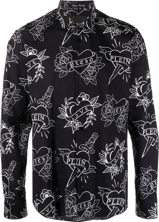 Philipp Plein logo-print shirt - men - Cotton - M - Black