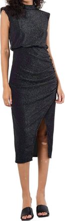 Apricot Sparkle Mock Neck Ruched Dress In Black