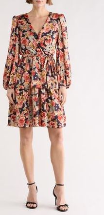 Julia Jordan Floral Ruffle Long Sleeve A-Line Dress in Navy Multi at Nordstrom Rack, Size 12