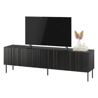 Dmora Mueble De Tv Sospiro, Aparador De Sal&oacute;n Con Cuatro Puertas Batientes Y Cuatro Compartimentos Interiores, Elevado Del Suelo, 201x42 H60 Cm, Negro