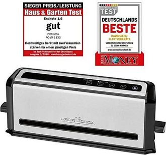 Profi Cook Vk 1133 Envasadora De Alimentos Al Vac&iacute;o Dom&eacute;stica, 3 Mm Sellado, 4 Funciones, Caudal De 12 L/m., 0,8 Bares 120w Plata - Proficook