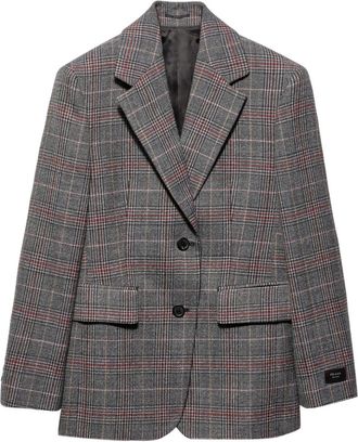 Prada Prince Of Wales-Check Single-Breasted Blazer - Womens - Virgin Wool/Polyester/Viscose/Lambskin