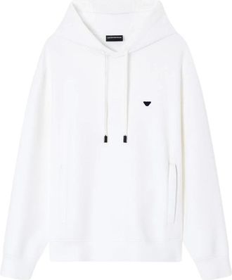 Emporio Armani Double Jersey Hooded Sweatshirt met Micro Eagle Borduursel - Heren - Hoodies - Wit - XL - Hoodies & sweatvesten