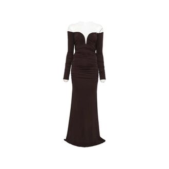 Elisabetta Franchi Gowns, female, Brown, Size: S Dress