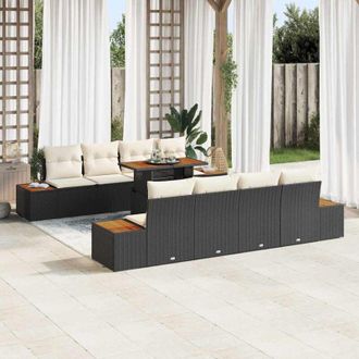 vidaXL Conjunto De Sof&aacute; De Jard&iacute;n 9 Pcs Negro Polirat&aacute;n Vidaxl