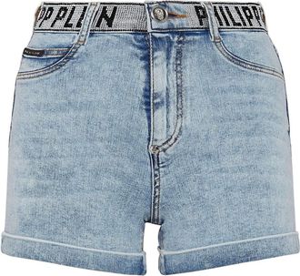 Philipp Plein Korte Broeken, Dames, Blauw, W30, Denim, Denim shorts met strass
