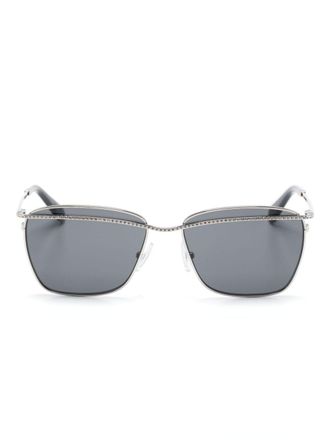 Swarovski crystal-embellished rectangle-frame sunglasses - women - Metal (Other)/Swarovski Crystal - 58 - Silver